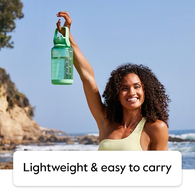 Takeya Motivational Water Bottle with Straw Lid and Time Marker (64 oz, Stormy Black) - Leakproof, BPA Free Water Bottle for Daily Intake Tracking