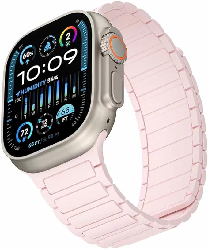 Magnetic Band Compatible with Apple Watch Ultra 3/2/1 Band for Men 49mm 46mm 45mm 44mm 42mm, Silicone Sport Waterproof Loop Strap Magnet Link for iWatch Series SE 11 10 9 8 7 6 5 4 3 2 1
