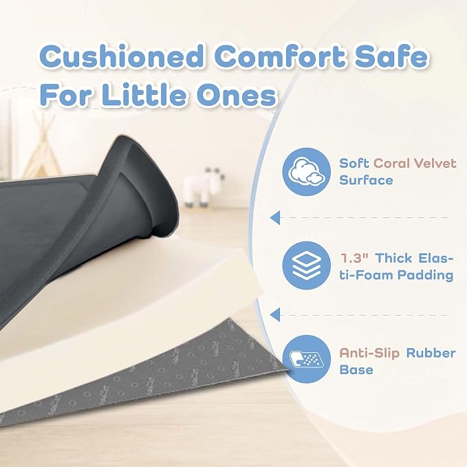 1.3" Thick Baby Play Mat for Floor,28x72 Bedside Rugs, Non-Slip,Dark Grey | Ultra Soft Playmat for Baby,Tummy Time Foam Mats,Cushioned for Infant,Kids and Toddler Crawling,Easy Care