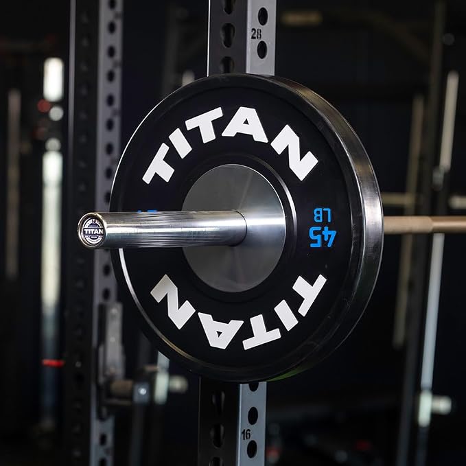 Titan Fitness Elite Competition Bumper Plate, Color-Coded Weight Indicators, Olympic Weight Plate, Low Bounce Rubber Exterior with Steel Core
