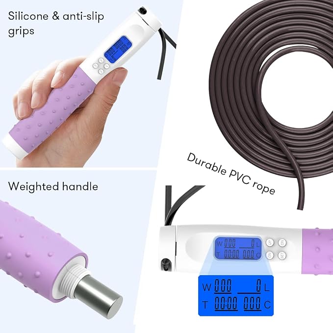 Jump Rope, Weighted Jump Rope for Fitness, Skipping Rope with Counter - Heavy Handles, Adjustable Length - Cordless Jumping Rope for Men Women Kids Fitness Exercise Training