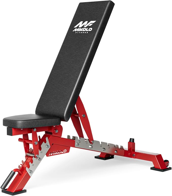 Mikolo Weight Bench - 1300 Weight Capacity and 40 Adjustable Positions for Full Body Workouts, Incline, Decline and Flat Setting for Garage and Home Gym