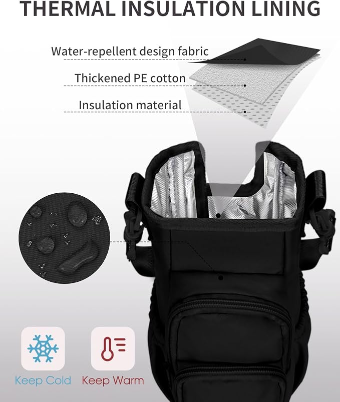 sportsnew 30/40oz Crossbody Water Bottle Holder Anti-Tip Tumbler Carrier | Lightweight Bottle Sling Fits Handled Tumbler w/ Phone Pocket, Adjustable Strap, Insulated Lining, Hands-free for Hiking Gym