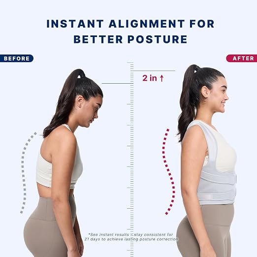 Fit Geno Posture Corrector for Women & Men, Adjustable Upper Back Brace | 4 fiberglass stays with breathable mesh gently pull your shoulders back to correct rounded posture and ease upper back strain
