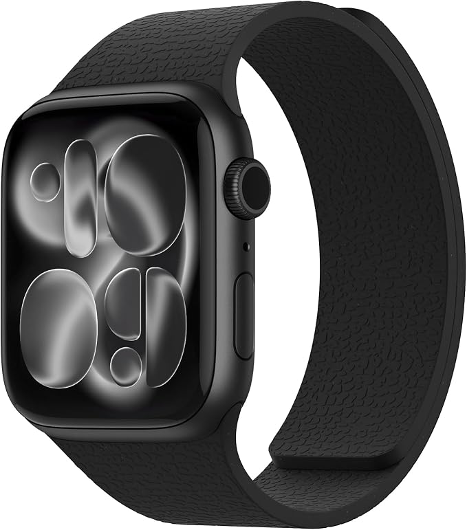 Magnetic Silicone Band Compatible with Apple Watch Band 42mm 41mm 40mm 38mm Series 11 10 9 8 7 6 5 4 3 & SE 3/2/1 Strong Magnetic Clasp, Waterproof & Adjustable (Black)
