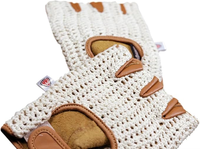 Retro Leather Crochet Cycling Gloves - Classic Tan