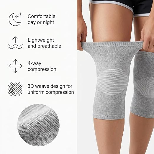 2026 Premium Bamboo Knee Sleeve - 1 Pair Bamboo Compression Knee Sleeve for Women & Men, Anti-Slip Elastic Sport Warm Knee Brace for Arthritis (Black,X-Large)