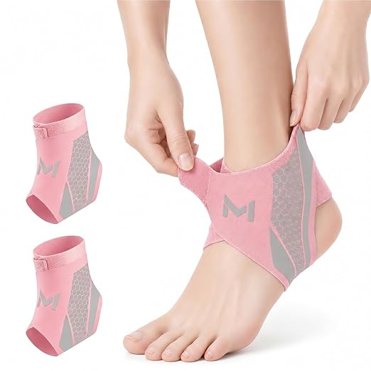 Ankle Brace for Men & Women, 2 Pc, Pink | Breathable Compression, Plantar Fasciitis Relief, Adjustable, Sprain Recovery & Sports Protection