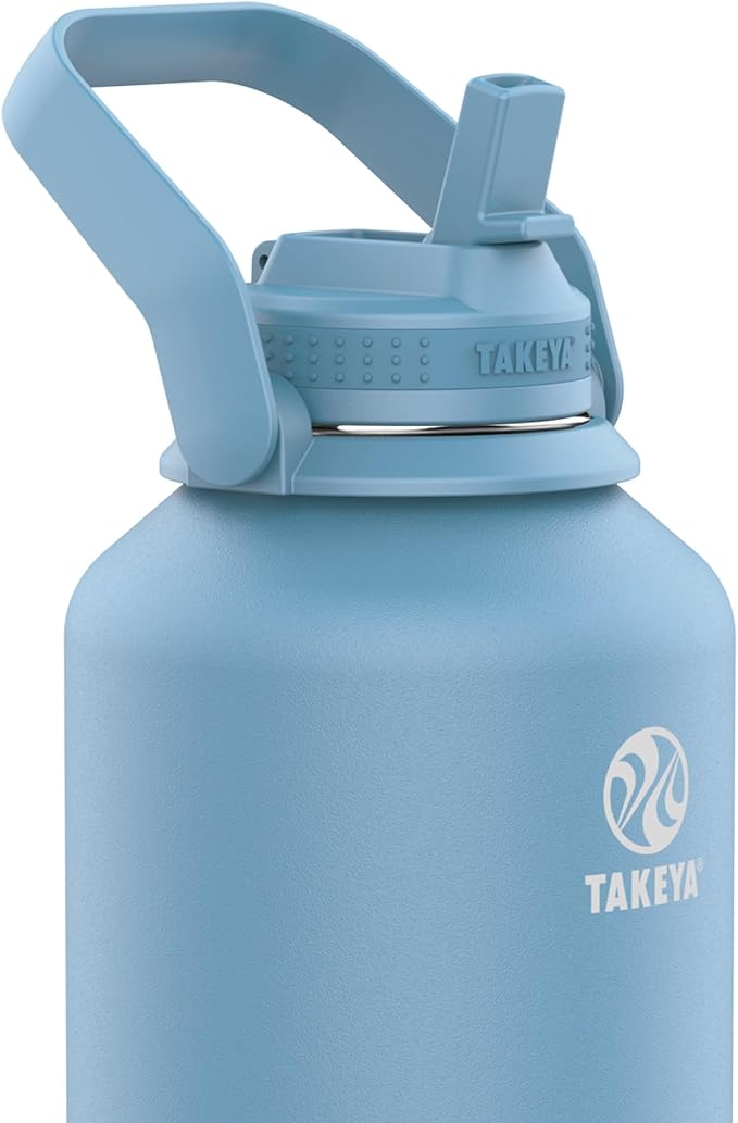 Takeya 64 oz Actives Stainless Steel Water Bottle with Straw Lid – Leakproof, Double-Wall Insulated, Keeps Drinks Cold 24 hrs/Hot 12 hrs, BPA-Free, Powder-Coated, Gym & Travel, Bluestone