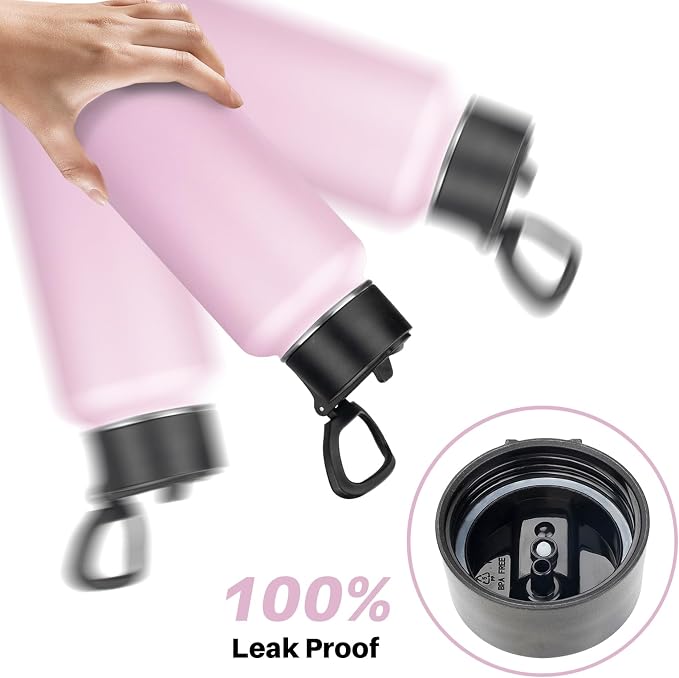 Insulated Water Bottle With Straw,32 oz Vacuum Insulated Stainless Steel Sports Water Flask,Keeps Cold and Hot,Metal Water Bottle Wide Mouth for Gym Travel Camping (Light pink)