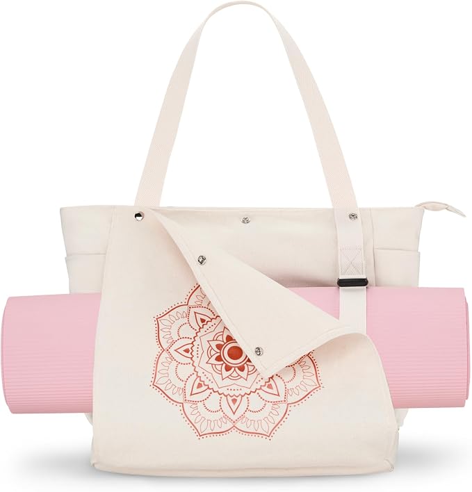Gonex Yoga Mat Bag For Women Canvas Tote Pilates Gym Bag With Mat Carrier | Front-Opening Quick Access Mat Straps, Durable Cotton Canvas, Machine Washable, Bottle Holder Multi Pockets, Yoga Gym Travel