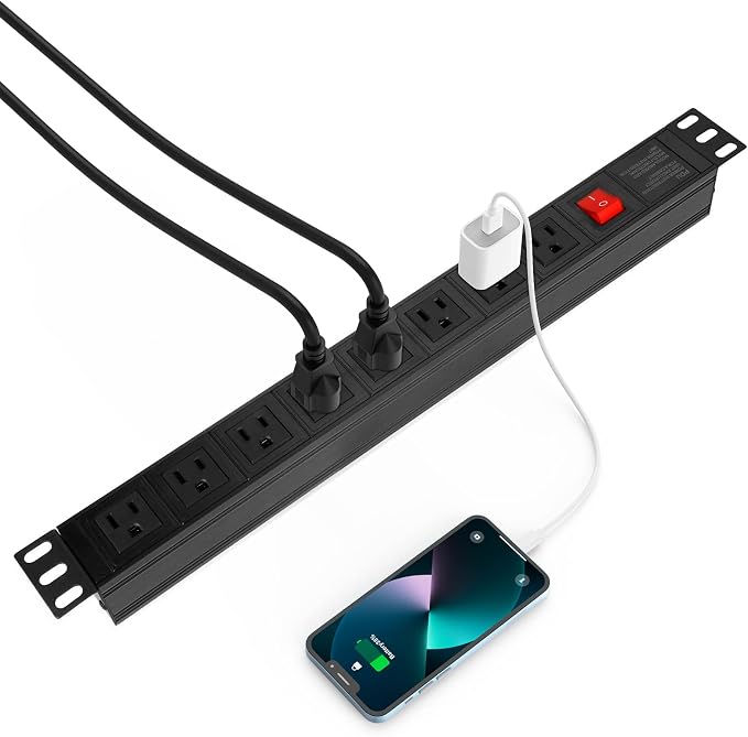BTU 2PCS Power Strip Surge Protector Rack-Mount PDU, 8 Right Angle Outlets Wide-Spaced, Mountable Power Strip Heavy Duty for Server Racks, Commercial, 300J (Black 6FT)