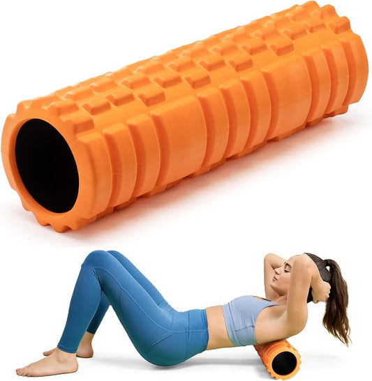 Krightlink 18" Foam Roller High Density Foam Roller for Deep Tissue Massage | Trigger Point Fitness Exercise Massage Roller Self-Myofascial Back Roller Release for Whole Body (Orange)