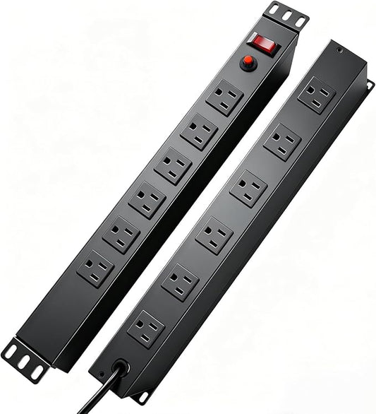 12-Outlet 1U Rack Mount PDU Power Strip – 6 Front/6 Rear Outlets, 15A 125V, 10ft Cord with Right-Angle Plug – for Server, Network & AV Racks