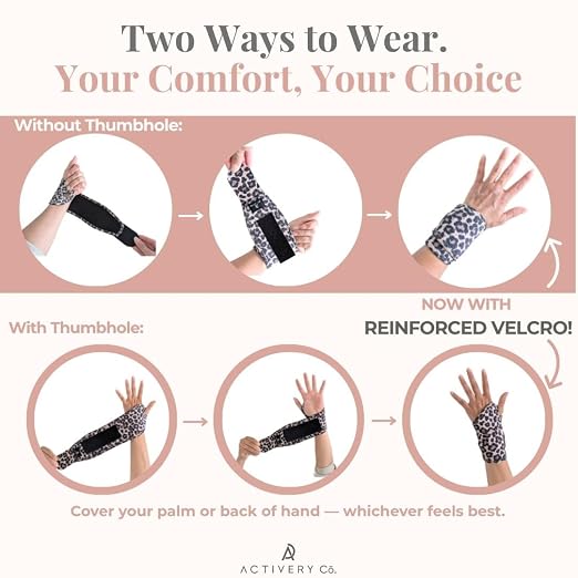 Carpal Tunnel Wrist Brace Left Hand, Right Hand for Women, Day or Night Compression Wrist Support Brace for Fitness, Keyboard Use, or Overnight Support, 2 Pack, Leopard Print
