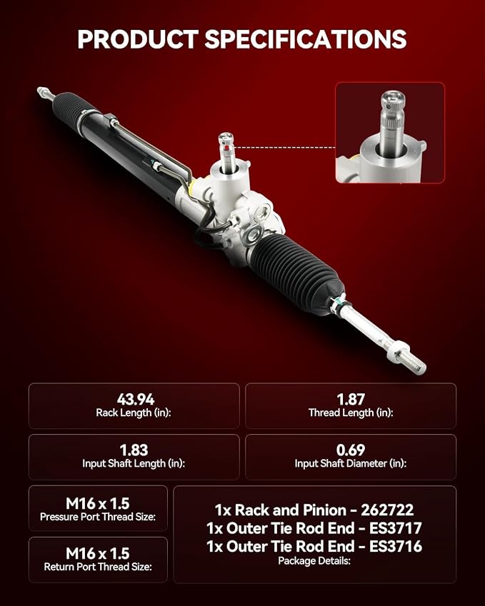 Torchbeam Hydraulic Steering Rack & Pinion Kit Fit for 2003 2004 2005 2006 MDX, with Outer Tie Rod Ends, Replaces OEM 26-2722