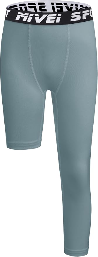 MIVEI One Leg Compression Tights Youth Boys Basketball Leg Sleeve | Kids Compression Pants Girls' Single Leg Tights 3/4 Leggings for Baseball Softball Soccer Running Football, Sports Base Layer