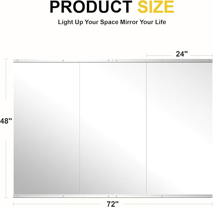 Home Gym Mirrors for Wall, 48”x24”x3 PCS Large Workout Mirrors for Home Gym | Tempered Glass, HD Reflection, Full Length Frameless body mirror for Home Gym, Garage, Yoga, Dance, Bedroom(Silver)