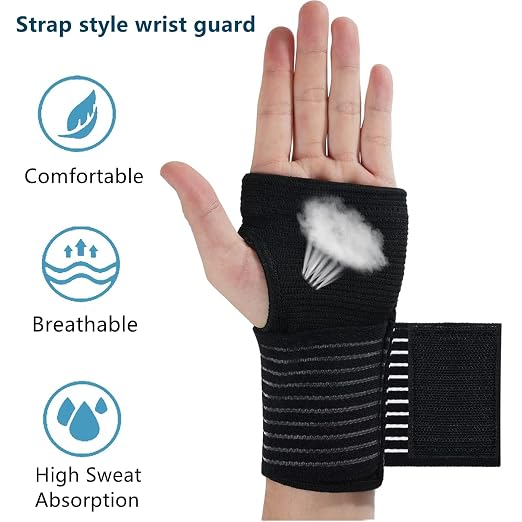 Palm Brace Wrist Support Sleeves (1 Pair), Everyday Use Wrist Brace, Compression Carpal Tunnel for Wrist Pain Relief, Fitness Gloves, Sports Glove, Wrist Brace for Men and Women (Black with straps)