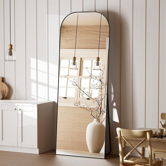 Koonmi Full Length Mirror, 56"x21" Mirror Full Length with Stand | Domed Top Square-Edged ShatterProof Floor Mirror with Black Aluminum Alloy Frame for Bedroom Living Room Home Gym