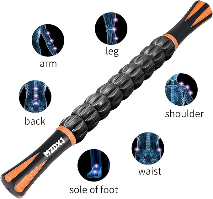 Muscle Roller Massage Roller Stick- Deep Tissue Fascia Blaster for Myofascial Pain Relief, Lymphatic Drainage & Body Sculpting, Handheld Physical Therapy & Recovery Tool (Orange Black)