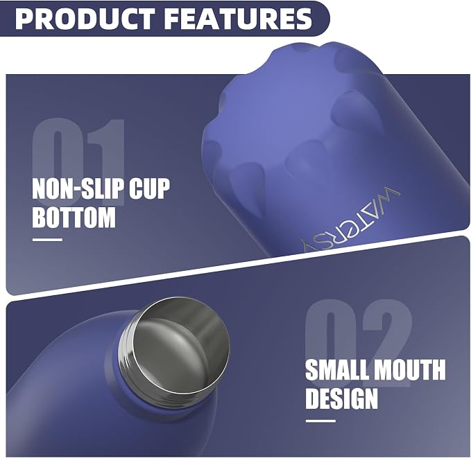 WATERSY Stainless Steel water bottle,17oz Insulated Water Bottles | Deep Blue metal water bottle Keeps Drink Cold and Hot,BPA Free kids water bottles for School,Gym,Travel,Sports