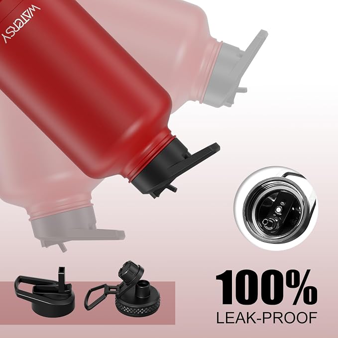 64oz Insulated Water Bottle (Cold for 48 Hrs),BPA Free&Leak Proof,Half Gallon Stainless Steel Water Flask,Water Jug with Straw Spout Lids for Gym,Hiking,Camping,Red