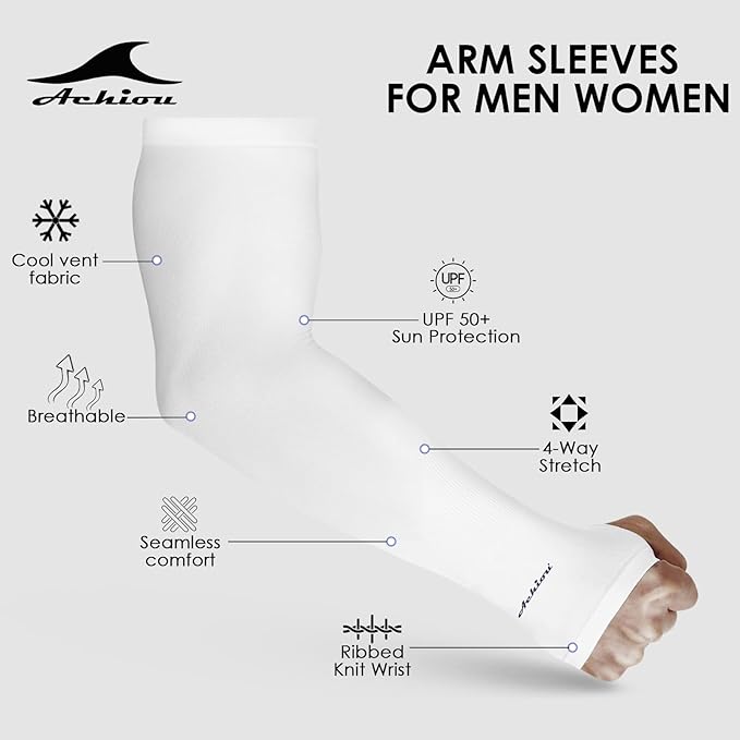 Achiou Arm Sleeves for Men Women, Sun Sleeves UV Protection Cooling Sports | Compression,Tattoo Sleeve Cover, Thumb Hole Design,Tattoo Cover Up, UPF 50+, Versatile Use for Basketball Football Volleyball