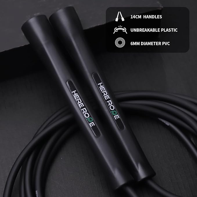 Hererope 6MM PVC Jump Rope for Men & Women Fitness, Speed, Tricks, Cardio Training, Boxing Jump Rope with Unbreakable Handles and Non-Kinking Skipping Rope, Adjustable Jumprope for Indoor Outdoor