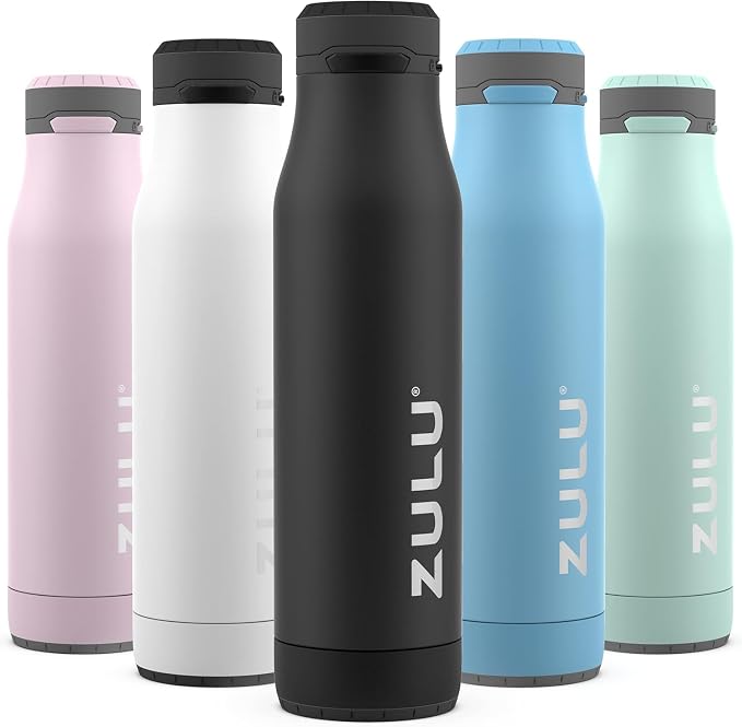 ZULU Ace 24oz Insulated Stainless Steel Water Bottle, Chug Spout, Black | Leakproof water bottle keeps drinks cold for hours. BPA-free, locking lid, sip or chug, perfect for gym, travel, and school.