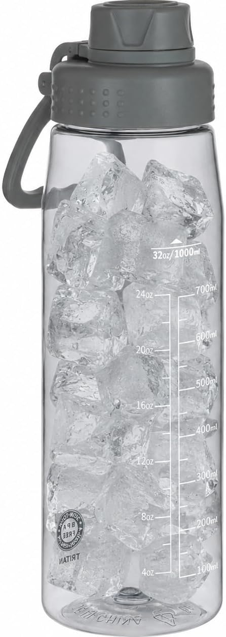 32oz Clear Water Bottle - BPA-Free Tritan Plastic, Fast Flow Spout Lid, Wide Mouth & Leakproof Design Hiking Water Bottle Suitable for Travel, Outdoors, Gym, Travel, Home, School (Gray)