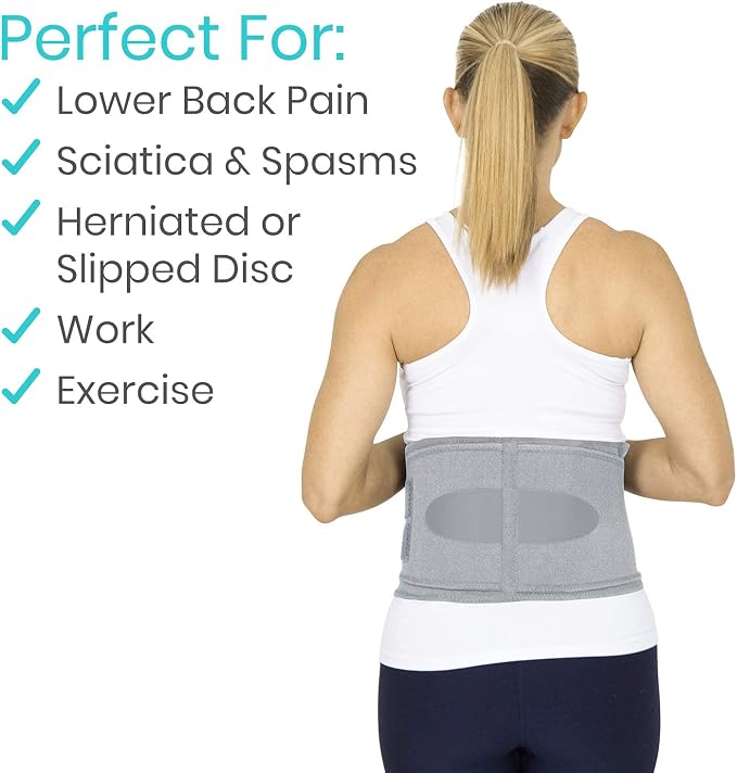 Vive Lower Back Support Brace for Men & Women - Dual Adjustable Lumbar Belt for Heavy Lifting, Herniated Disc, Sciatica, Scoliosis, & Thoracic Pain Relief - Compression Posture Device for Work or Home | For Heavy Lifting, Herniated Disc, Sciatica, Scol...