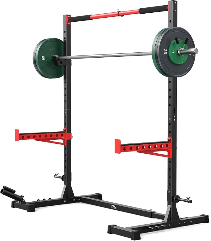 FLYBIRD SR1 Squat Rack, Adjustable Power Rack for 6FT/7FT Barbells | Squat Rack for Home Gyms with Pull-Up Bar,22 Adjustment Positions, J-Hooks and Safety Spotter Arms w/ 110/180LBS Home Package