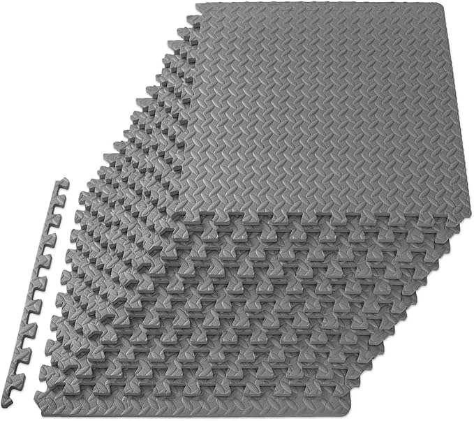24 Pack Gray EVA Foam Mats, Interlocking Workout Floor Tiles | EVA Foam Floor Mats | Interlocking Gym Mats | Puzzle Exercise Mat Tiles