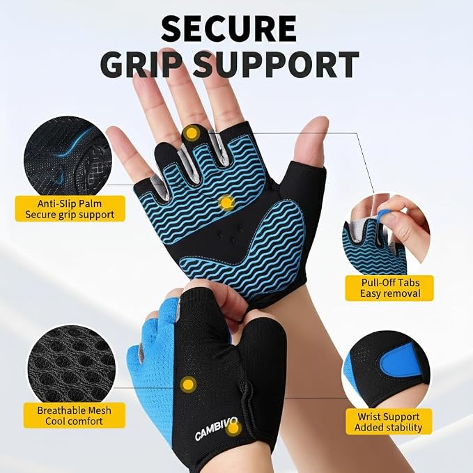 CAMBIVO Workout Gloves for Men & Women, Weight Lifting Gloves with Wrist Support, Non Slip Grip, Breathable Gym Gloves for Training, Crossfit, Pull Ups, Cycling, Fitness, Home