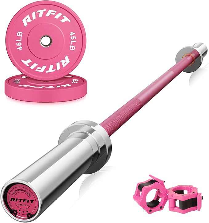 RITFIT Pink Olympic Bumper Plates with Steel Insert for Home Gym | High-Density Rubber with Low Bounce, 2-Inch Olympic Bore with Steel Insert, Pink Color for Strength Training