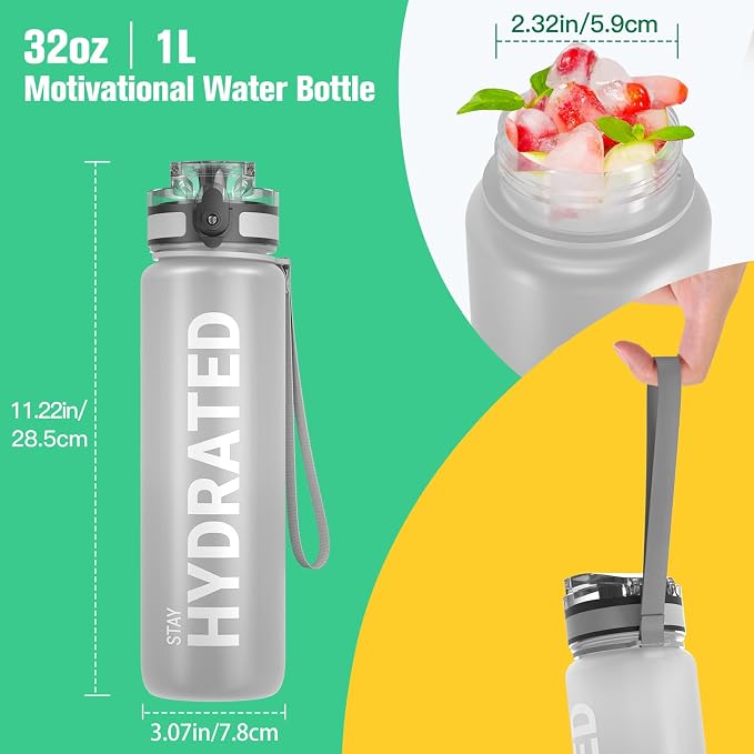 Sahara Sailor Water Bottle 32oz, Durable and Leakproof Water Bottles Motivational with Time Marker, Tritan, BPA Free, Wide Mouth with Easy Clean Brush for Gym, Travel, Home, School, Office (1 Bottle) | Bpa Free, Leakproof Wide Mouth With Fast Flow Lid ...