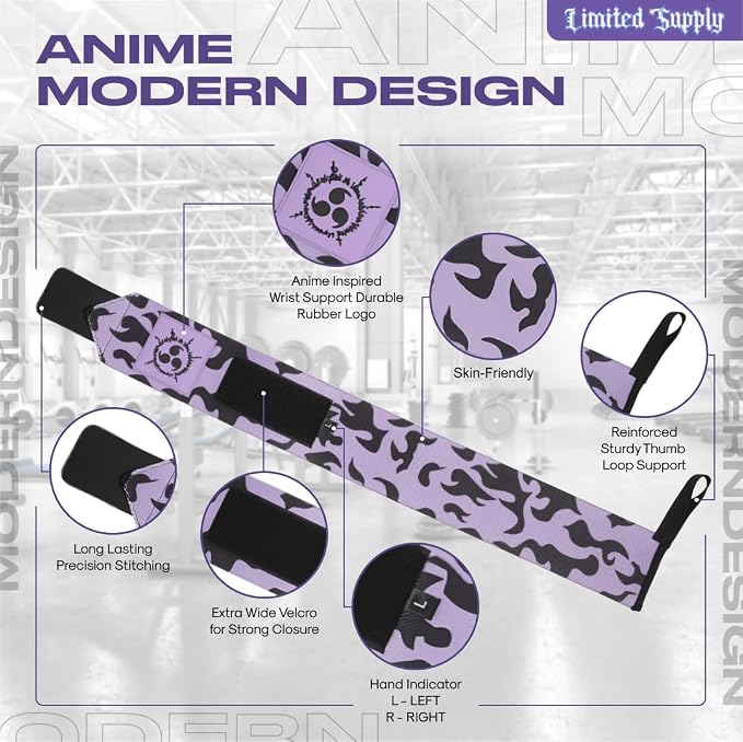 Anime Wrist Wraps Lifting Straps 24" for Men and Women - 1 Pair Each, Gym Accessories Support Weightlifting, and Improve Workout