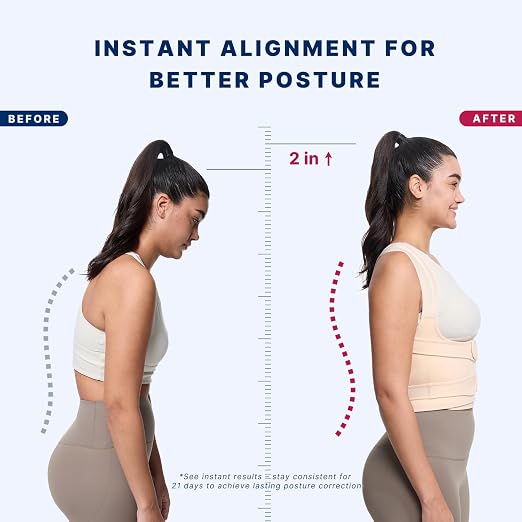 Fit Geno Posture Corrector for Women & Men, Adjustable Upper Back Brace | 4 fiberglass stays with breathable mesh gently pull your shoulders back to correct rounded posture and ease upper back strain