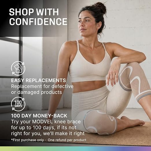 Modvel 2 Pack Knee Brace for Women - Knee Support for Walking, Knee Compression Sleeves for Pain Relief, Knee Sleeves for Women, Knee Brace for Sports, Workouts & Arthritis