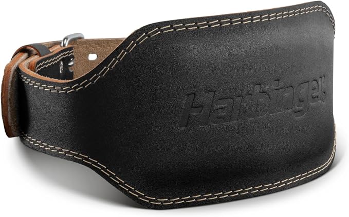 Harbinger Padded Leather Contoured Weightlifting Belt - 4" or 6” Width - Interior Suede Lining & Foam Cushioning - Heavy-Duty Dual Prong Steel Roller Buckle - for Lifting Support
