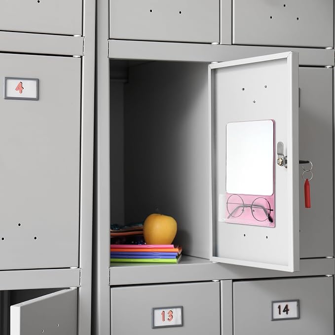 Cinnvoice 1 Pcs Magnetic Locker Mirror 6.69 x 5.51 Small Real Glass Mirror with Organizer Holder Bag and Magnet Backing Safe Pink Locker Accessory for School Cabinet Office Bathroom Gym Refrigerator