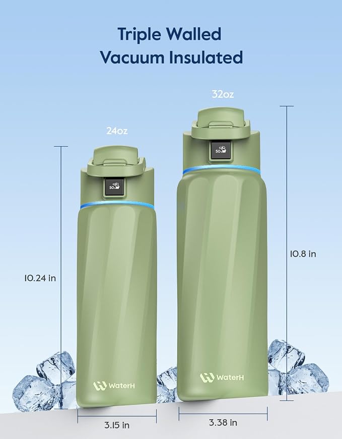 WaterH BOOST Smart Water Bottle Tracker with Reminder to Drink Water, 24oz | BPA-Free Double Wall Vacuum Insulated Stainless Steel, Leakproof, Smart App Tracking, Fits Cup Holders, Wide Mouth for School