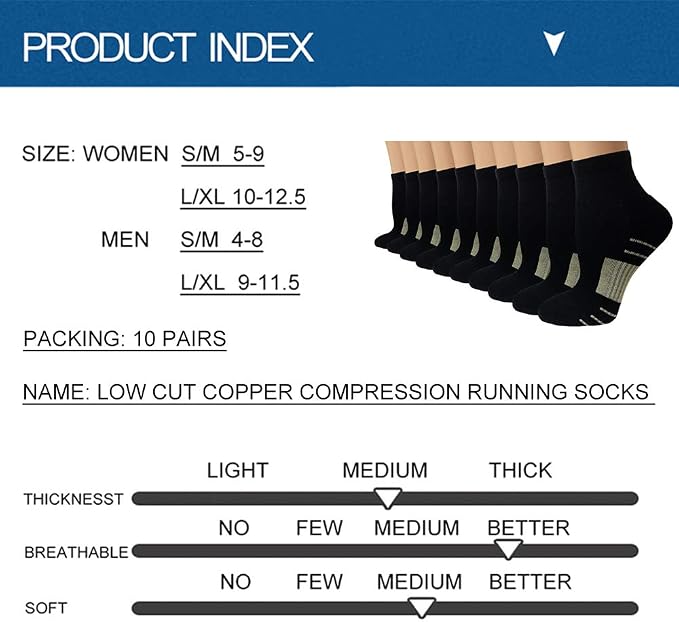 Iseasoo Copper Ankle Compression Socks - Low Cut Arch Support Socks for Men & Women, Running, Nurses, Plantar Fasciitis Socks