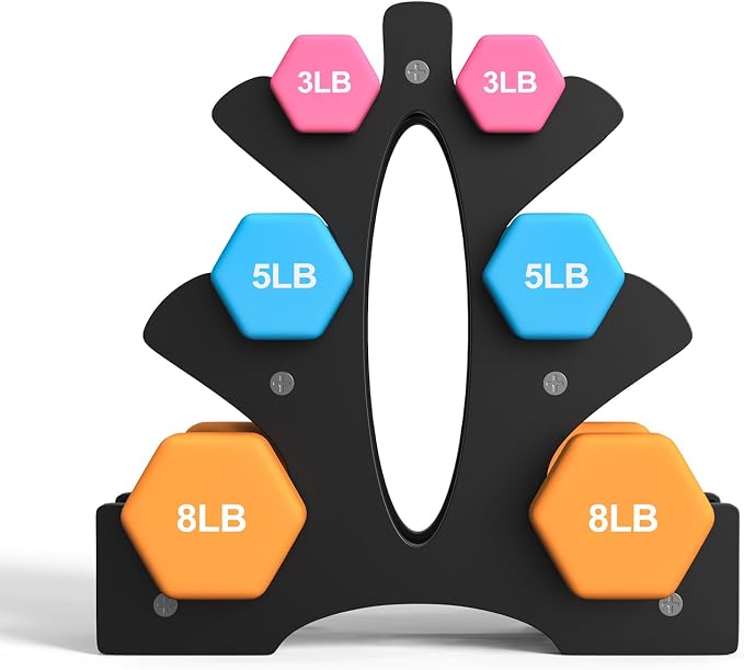 Portzon Dumbbells Neoprene with Non Slip Grip weight for Total Body Workout Compatible with of 2 Set,1-15 LB, Anti-Slip, Anti-roll, Hex Shape