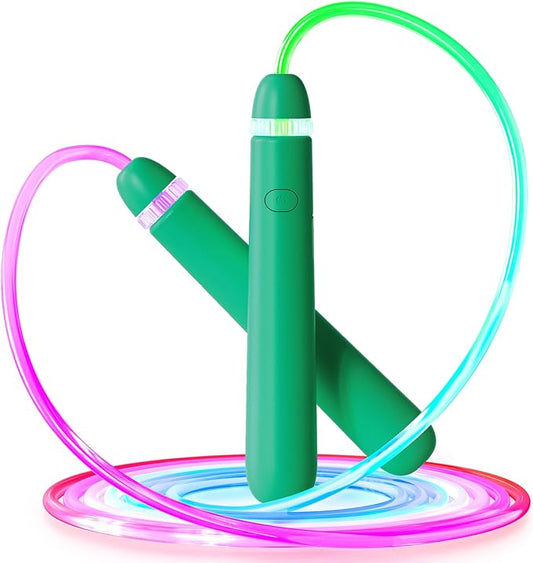 LED Jump Rope for Kids, Glow in The Dark Fun Fitness Gift | Rechargeable, 180-day battery, 9.2ft for ages 6+, colorful LED modes, birthday gift, outdoor fun
