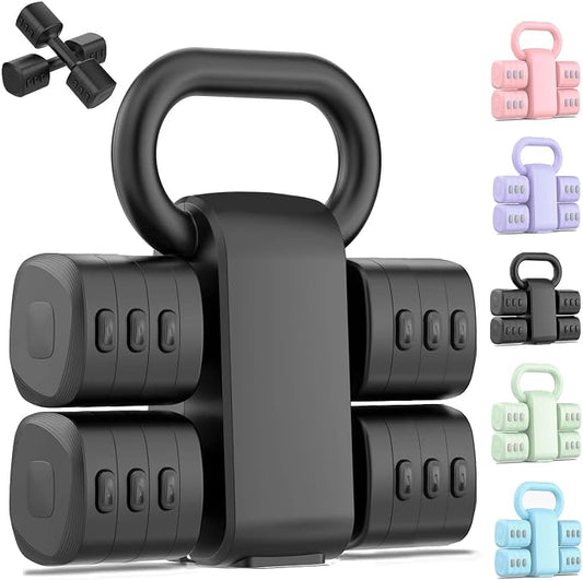 2-in-1 Adjustable Dumbbell Set, 4-Level Weights for Women | Convertible Dumbbell & Kettlebell, Adjustable 2.2-5.5lb Each, Quick-Change Button, Compact for Home Gym, Office & Outdoor