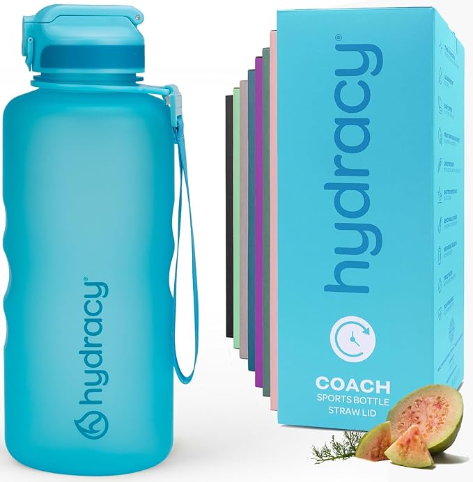 Hydracy 2L Large Water Bottle, Shatterproof, BPA Free Tritan Plastic, Leakproof, Zero Condensation, With Detachable Carry Strap, Spillproof Lid, Convenient Silicon Spout, Ideal for Gym, Yoga | Leakproof,BPA Free,No Sweat Neoprene Sleeve,Carry Strap,Dai...