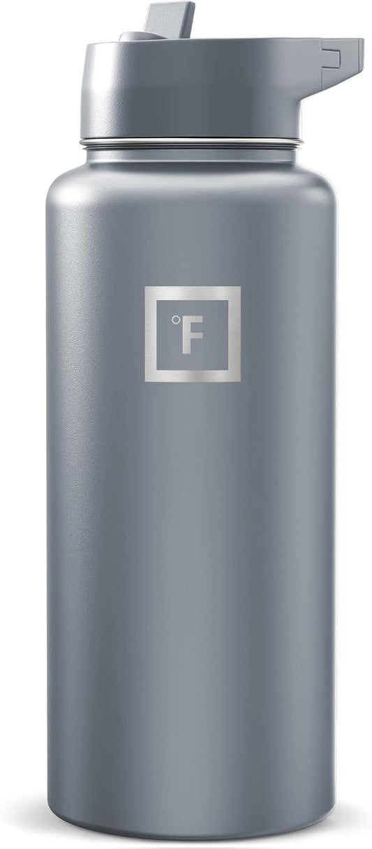 IRON °FLASK 32 oz Wide Mouth Water Bottle with Straw | Insulated Stainless Steel Sports Water Bottle with Leakproof Straw Lid - BPA Free, Cold 24 Hrs, Sweat Free (Graphite)