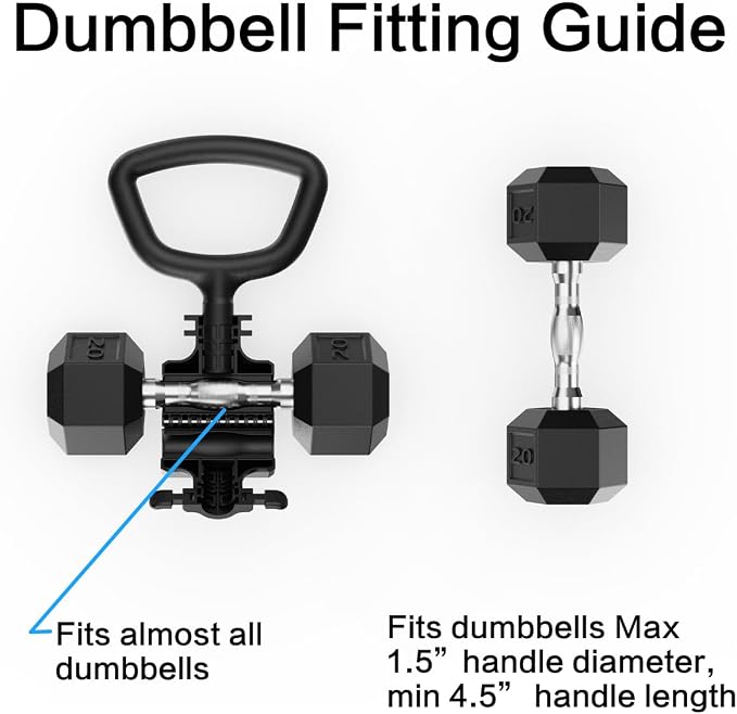 Convert Dumbbells into Kettlebell by SEWD – Adjustable Weights & Up to 220LB Capacity Kettlebell Handle for Weight Lifting, 90-Degree Rotating Handle, Compatible with Dumbbells (max 1.5" handle diameter, min 4.5" handle length）